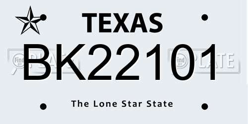 BK22101 Texas License Plate