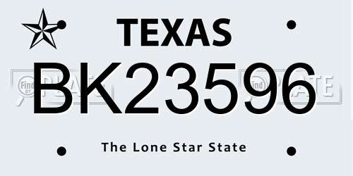 BK23596 Texas License Plate