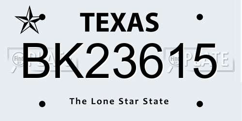 BK23615 Texas License Plate
