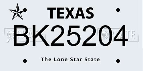 BK25204 Texas License Plate
