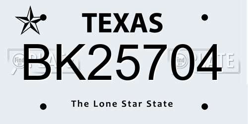 BK25704 Texas License Plate