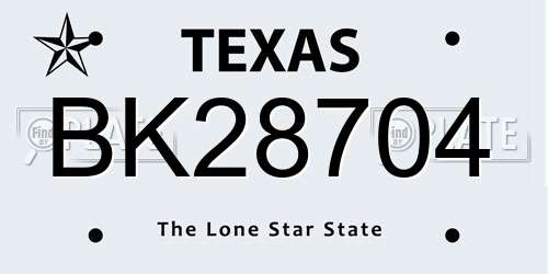 BK28704 Texas License Plate