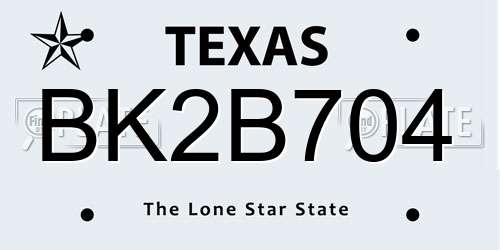 BK2B704 Texas License Plate
