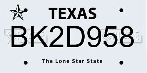 BK2D958 Texas License Plate
