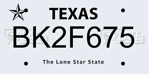 BK2F675 Texas License Plate
