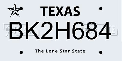 BK2H684 Texas License Plate