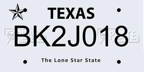 BK2J018 Texas License Plate