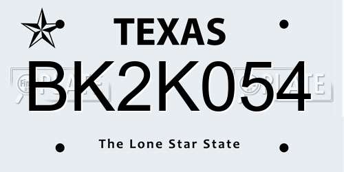 BK2K054 Texas License Plate