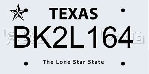 BK2L164 Texas License Plate