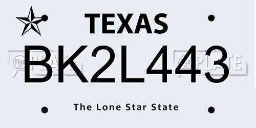 BK2L443 Texas License Plate