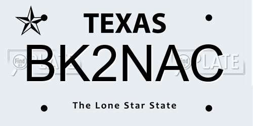 BK2NAC Texas License Plate