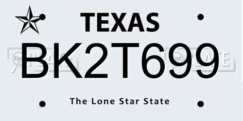 BK2T699 Texas License Plate