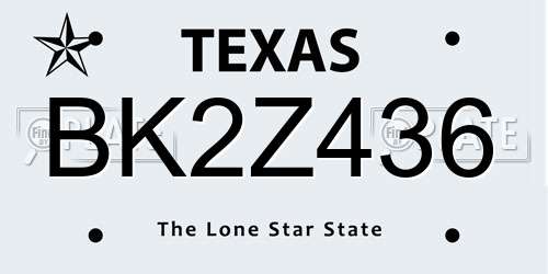 BK2Z436 Texas License Plate