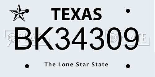 BK34309 Texas License Plate
