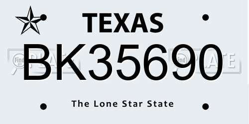 BK35690 Texas License Plate