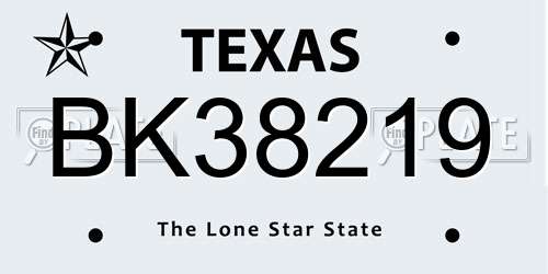 BK38219 Texas License Plate