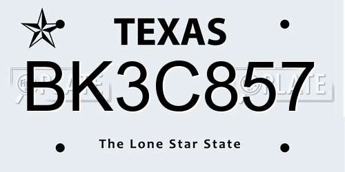 BK3C857 Texas License Plate