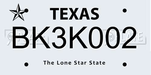 BK3K002 Texas License Plate