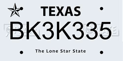BK3K335 Texas License Plate