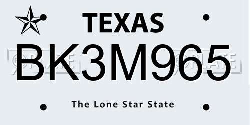 BK3M965 Texas License Plate