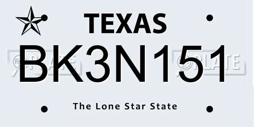 BK3N151 Texas License Plate