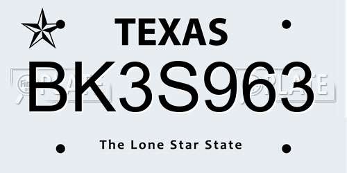 BK3S963 Texas License Plate