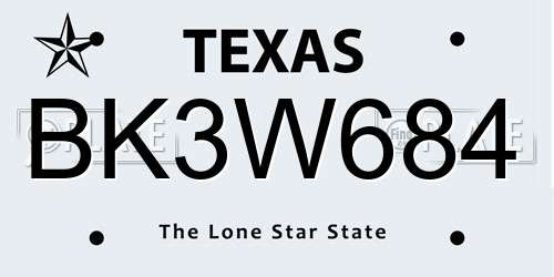 BK3W684 Texas License Plate