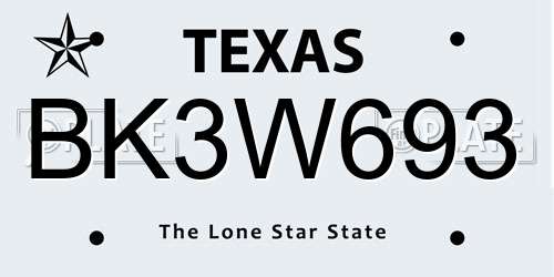 BK3W693 Texas License Plate