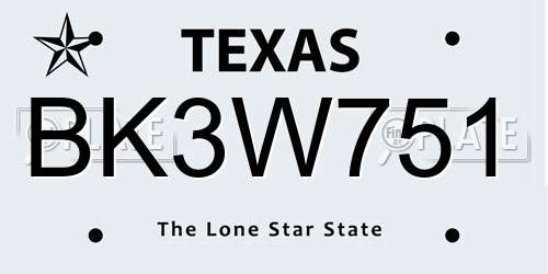 BK3W751 Texas License Plate