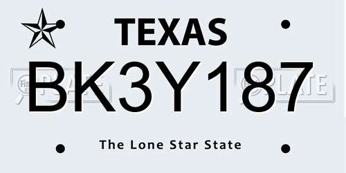 BK3Y187 Texas License Plate