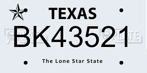 BK43521 Texas License Plate