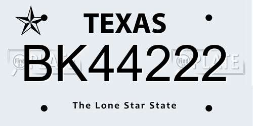 BK44222 Texas License Plate