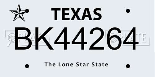 BK44264 Texas License Plate