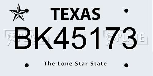 BK45173 Texas License Plate