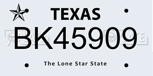 BK45909 Texas License Plate