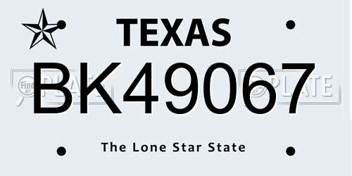 BK49067 Texas License Plate
