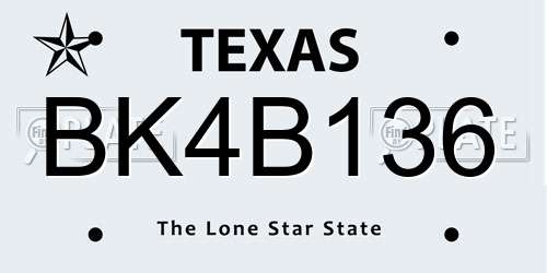 BK4B136 Texas License Plate