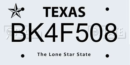 BK4F508 Texas License Plate