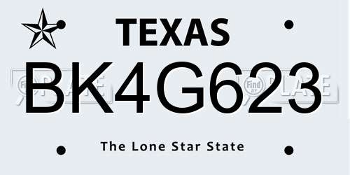 BK4G623 Texas License Plate