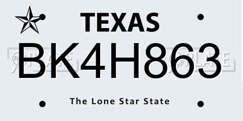 BK4H863 Texas License Plate