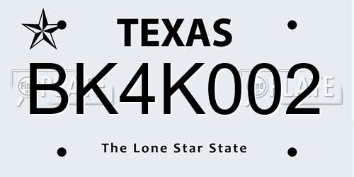 BK4K002 Texas License Plate