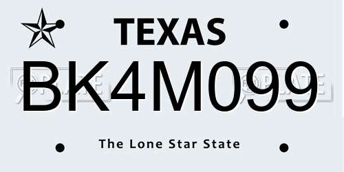 BK4M099 Texas License Plate