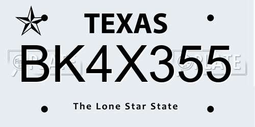 BK4X355 Texas License Plate