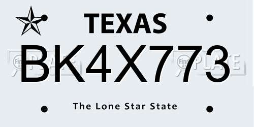 BK4X773 Texas License Plate