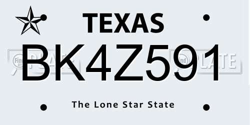 BK4Z591 Texas License Plate