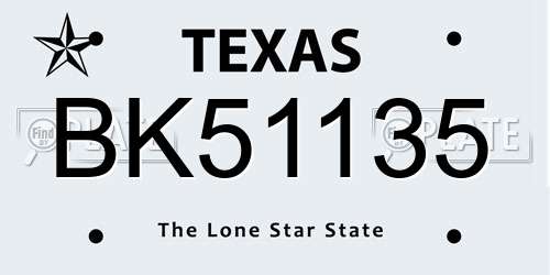 BK51135 Texas License Plate
