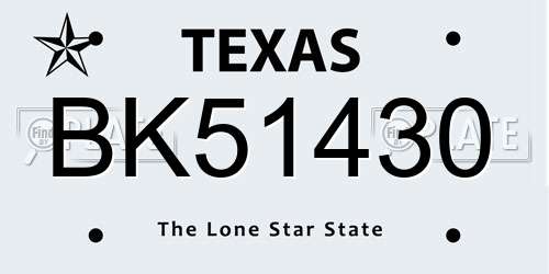 BK51430 Texas License Plate