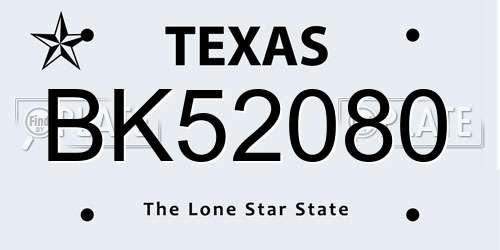 BK52080 Texas License Plate