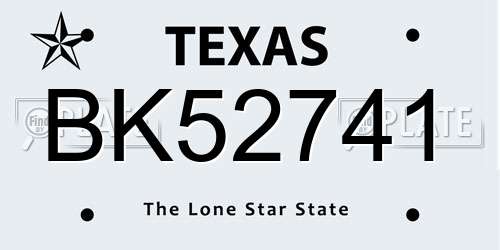 BK52741 Texas License Plate