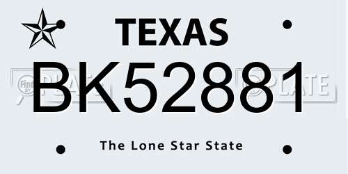 BK52881 Texas License Plate